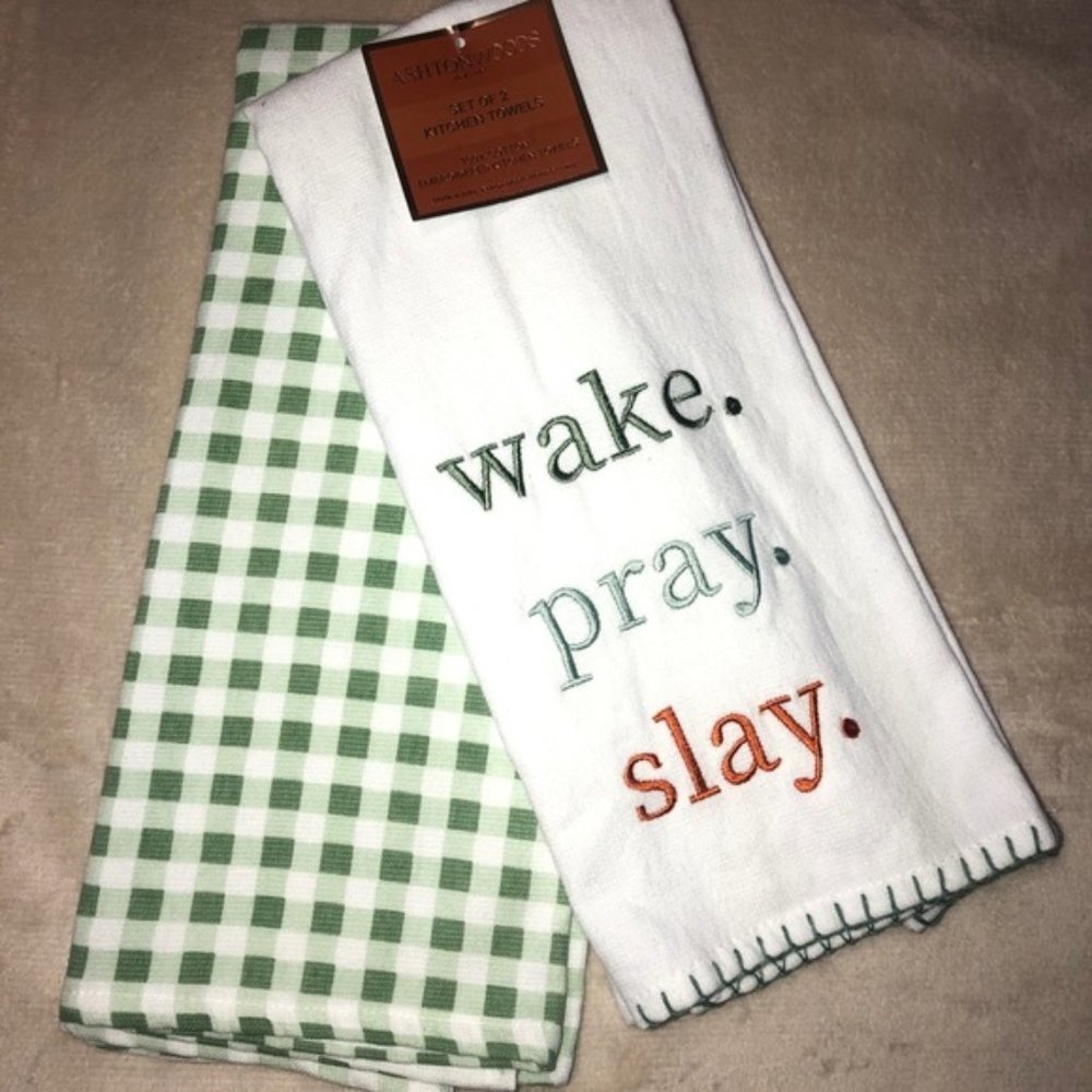 Kitchen Towels Wake Pray Slay Set of 2